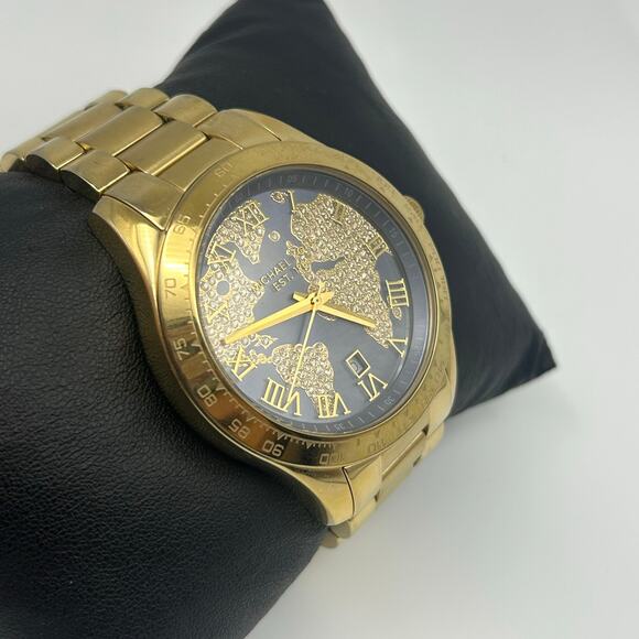 Michael Kors MK-6243 Gold Tone World Map Women’s Watch, 44mm Working - Picture 3 of 8